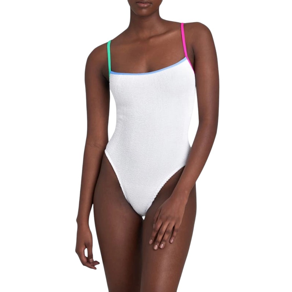 BOUND by Bond Eye Palace One Piece Puckered Swimsuit in White Multi